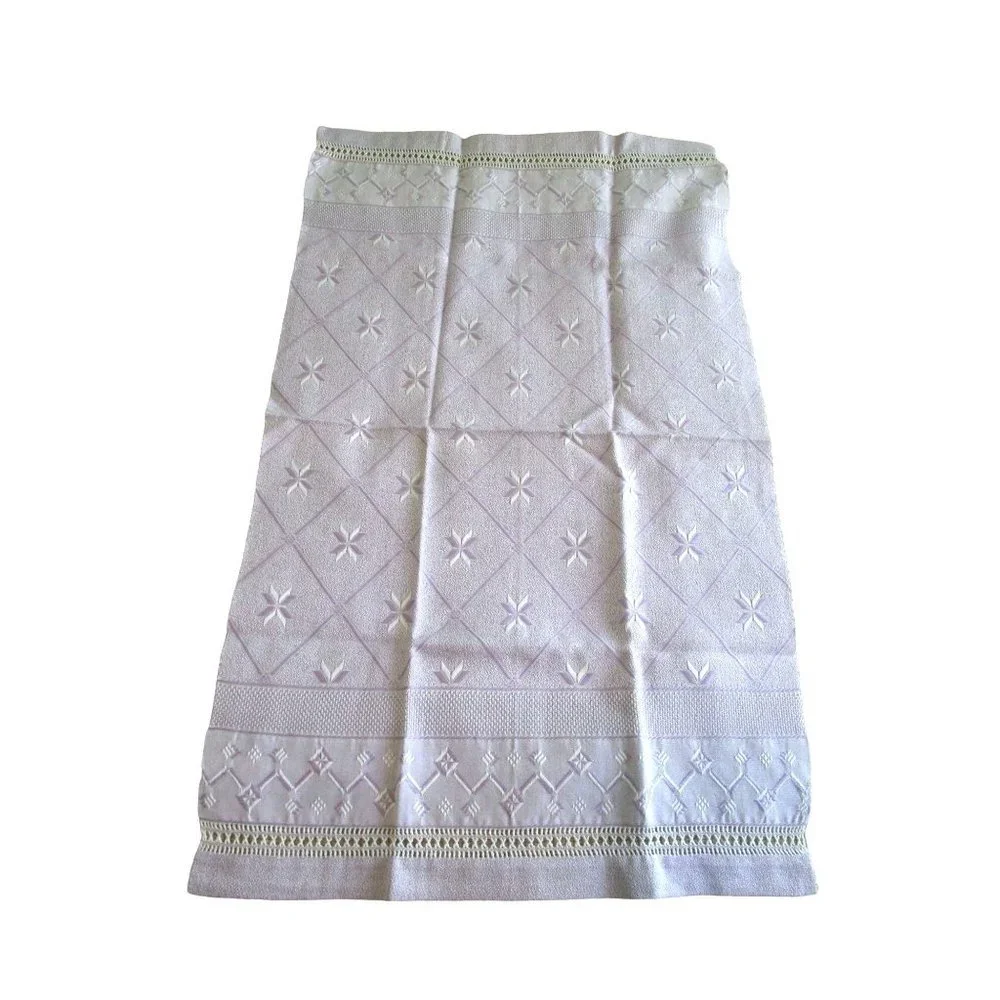 Purple White Woven Trellis Star Vintage Towel Set One Hand One Bath GUC Spots